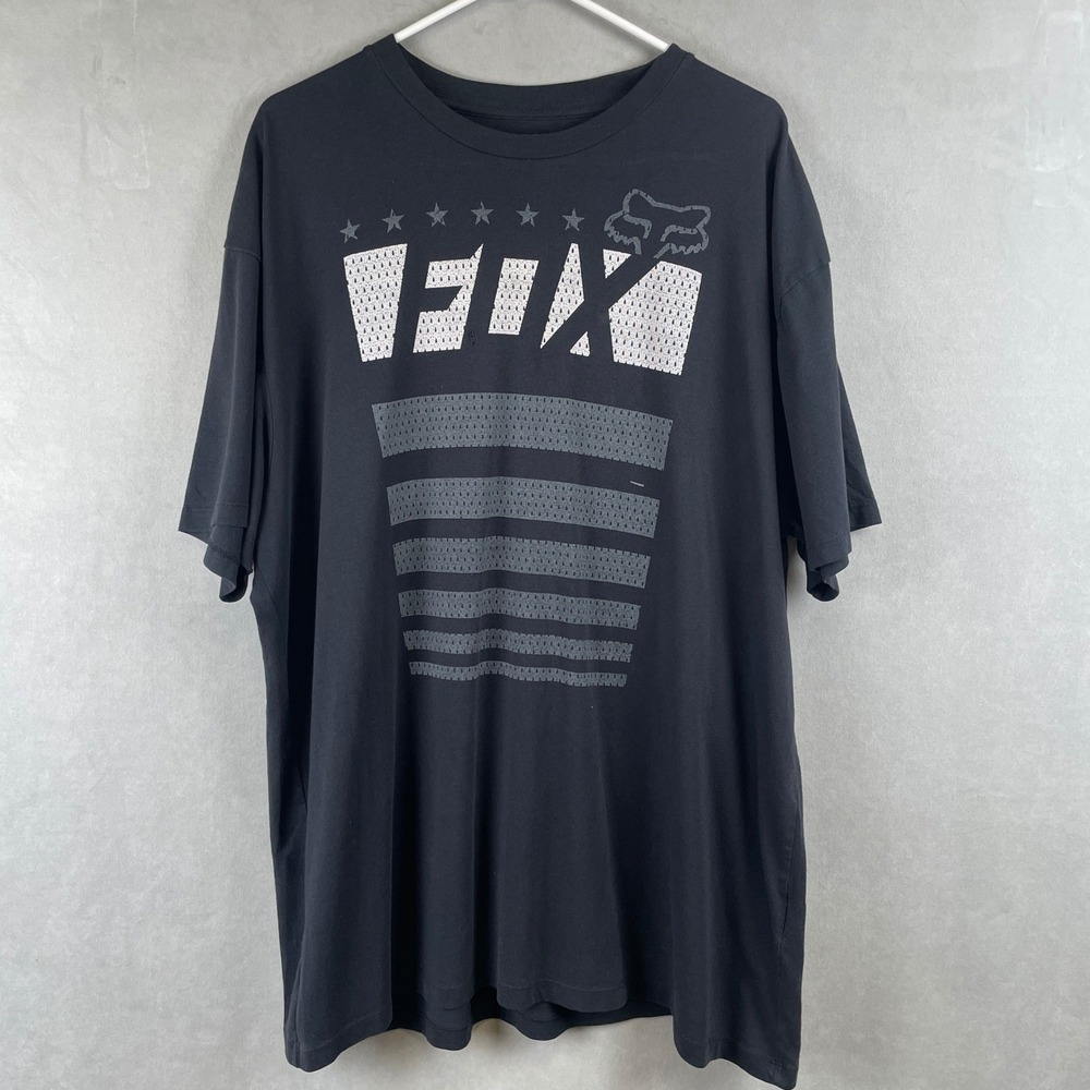 Fox Racing Mens Graphic T-Shirt Black Logo Stars Motocross Short Sleeve Tee 2XL